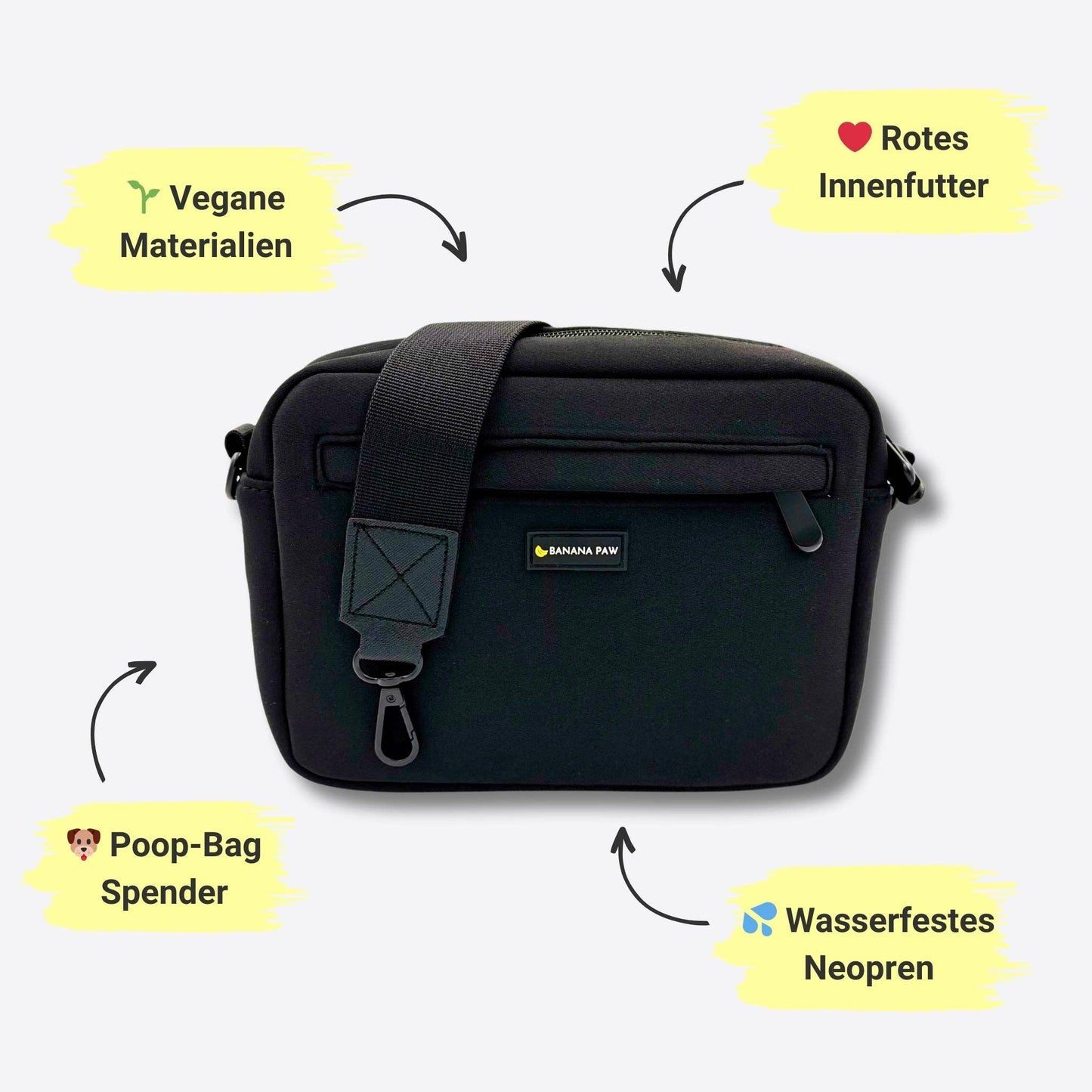 Gassi Tasche schwarz, BananaPaw, Stoff Neopren, Knoten für vier Pfoten