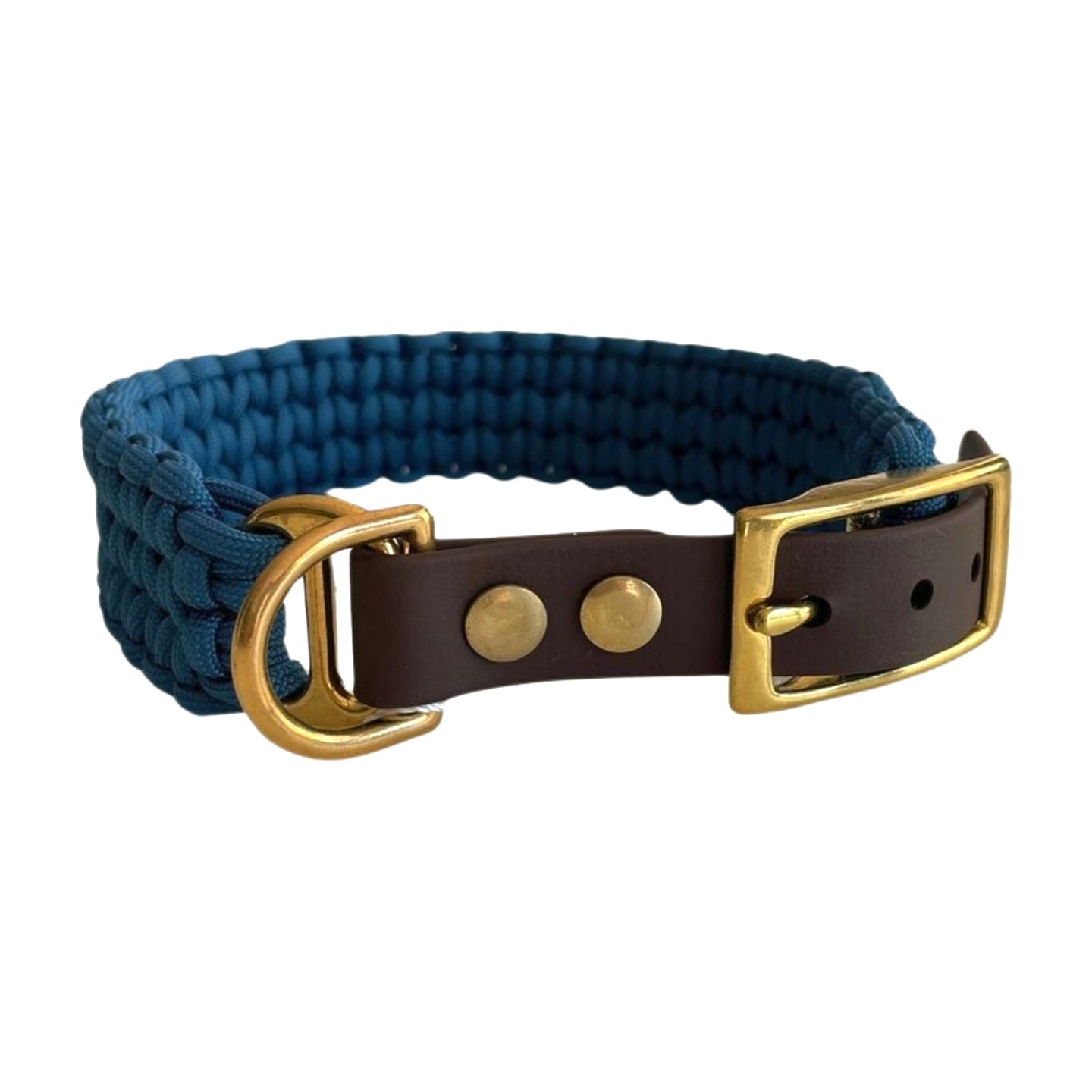 Paracord Hundehalsband blau Knoten für vier Pfoten verschluss Messing