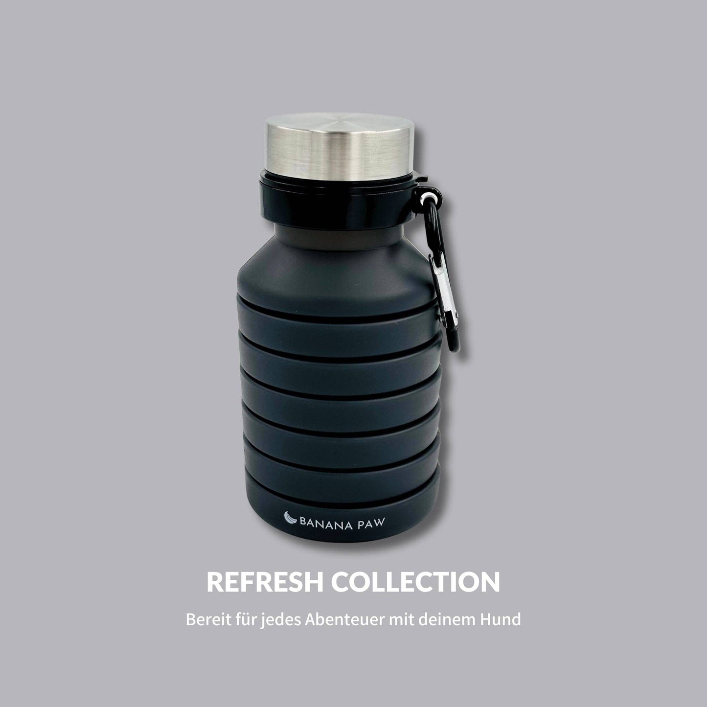 Wasserflasche aus Silikon faltbar schwarz Banana Paw Knoten für vier Pfoten