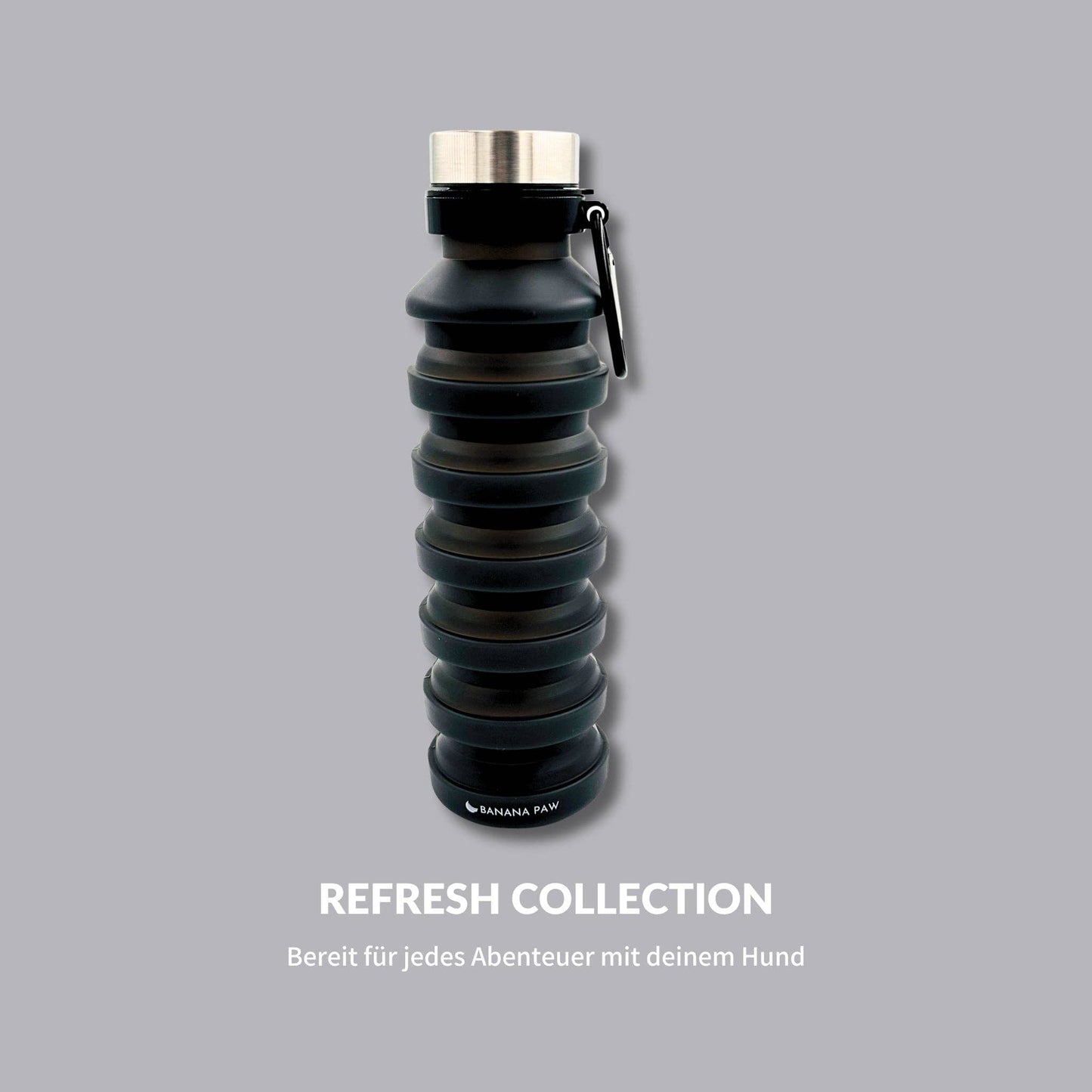 Wasserflasche aus Silikon faltbar schwarz Banana Paw Knoten für vier Pfoten